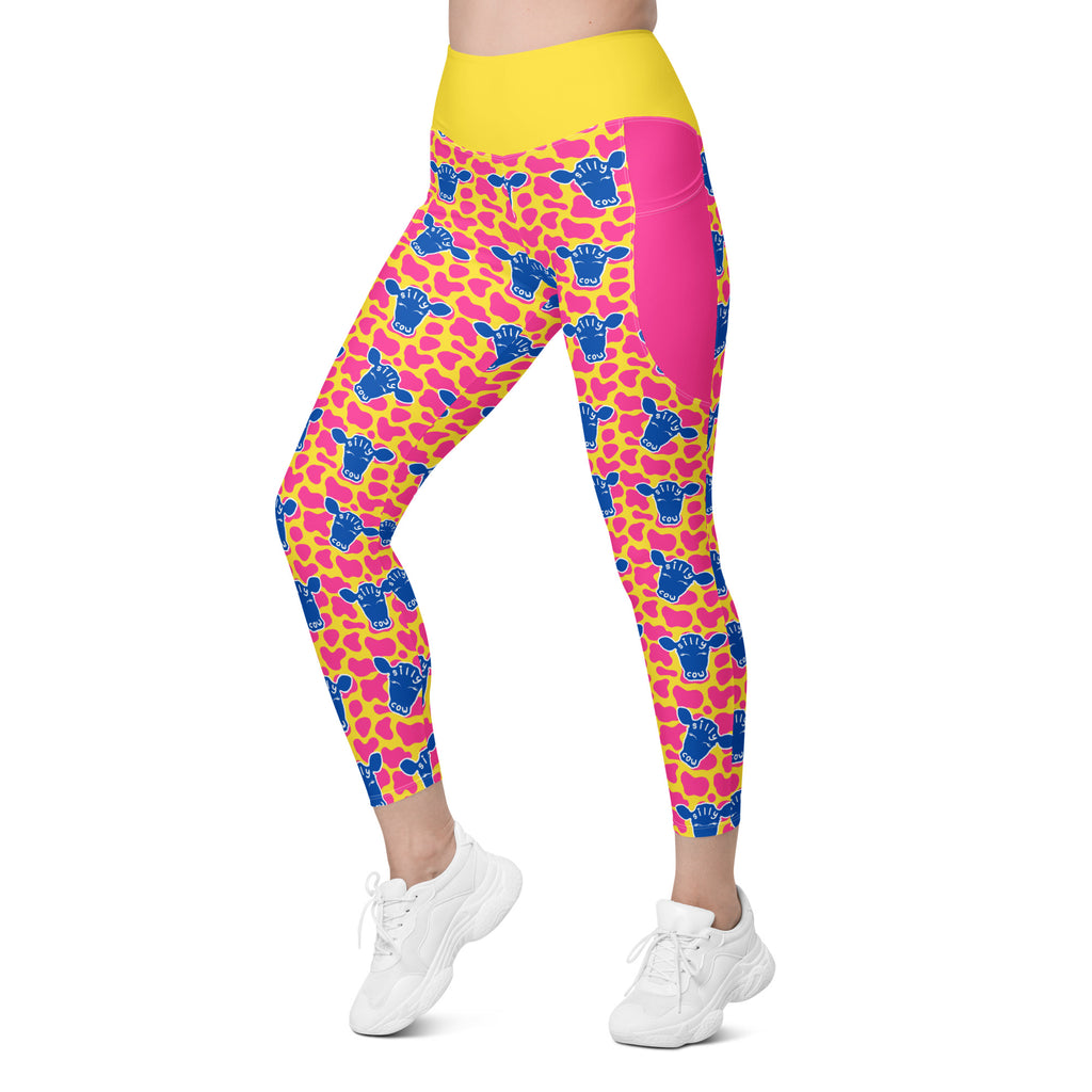 RECYCLED High Waist Pocket Leggings - 'Silly Cow'