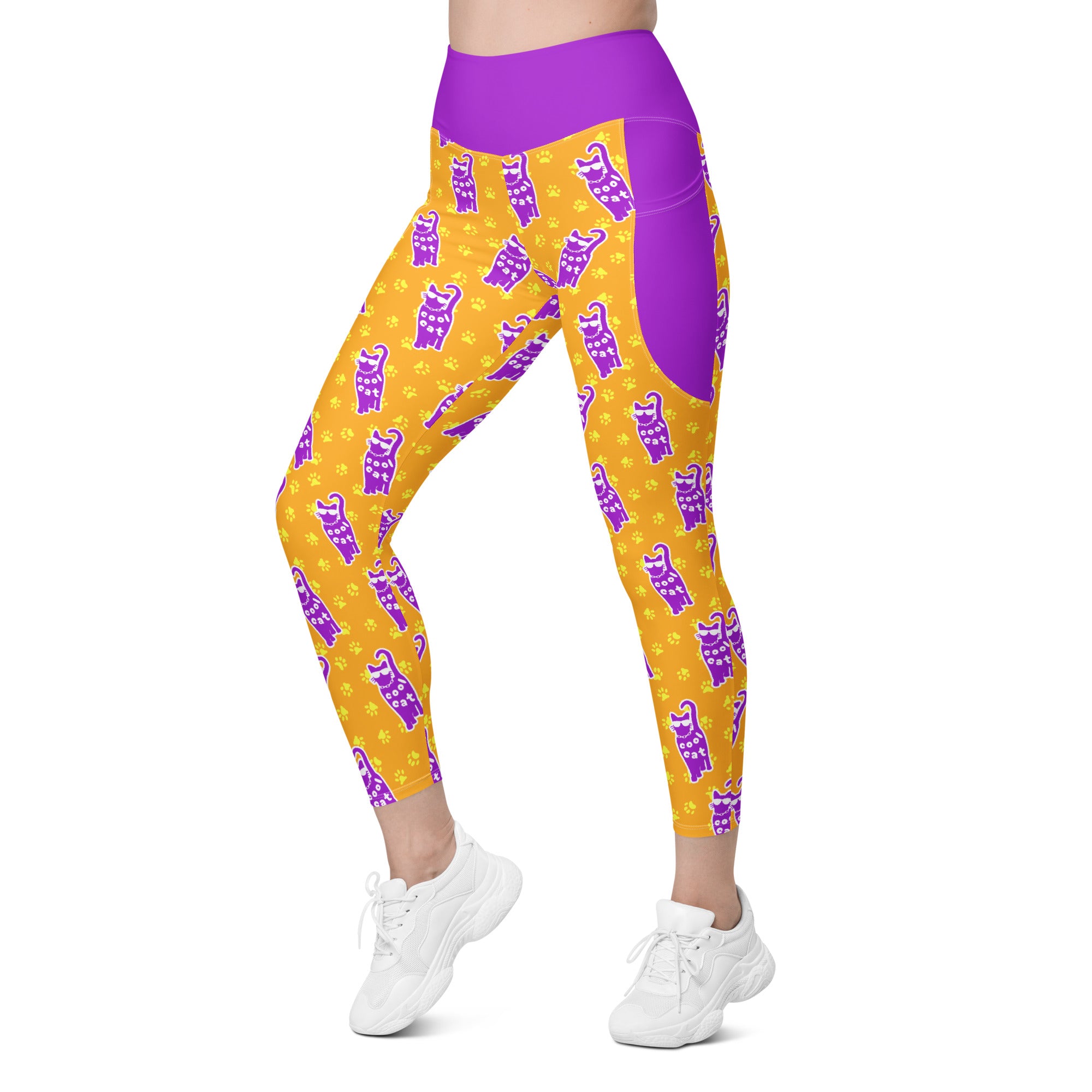 RECYCLED High Waist Pocket Leggings - 'Cool Cat'