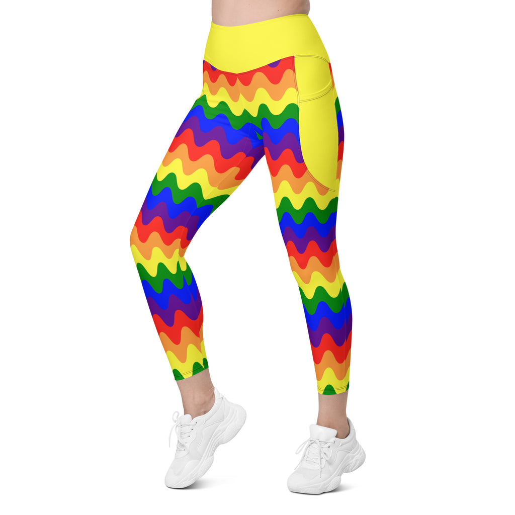RECYCLED High Waist Pocket Leggings - 'Rainbow Waves'