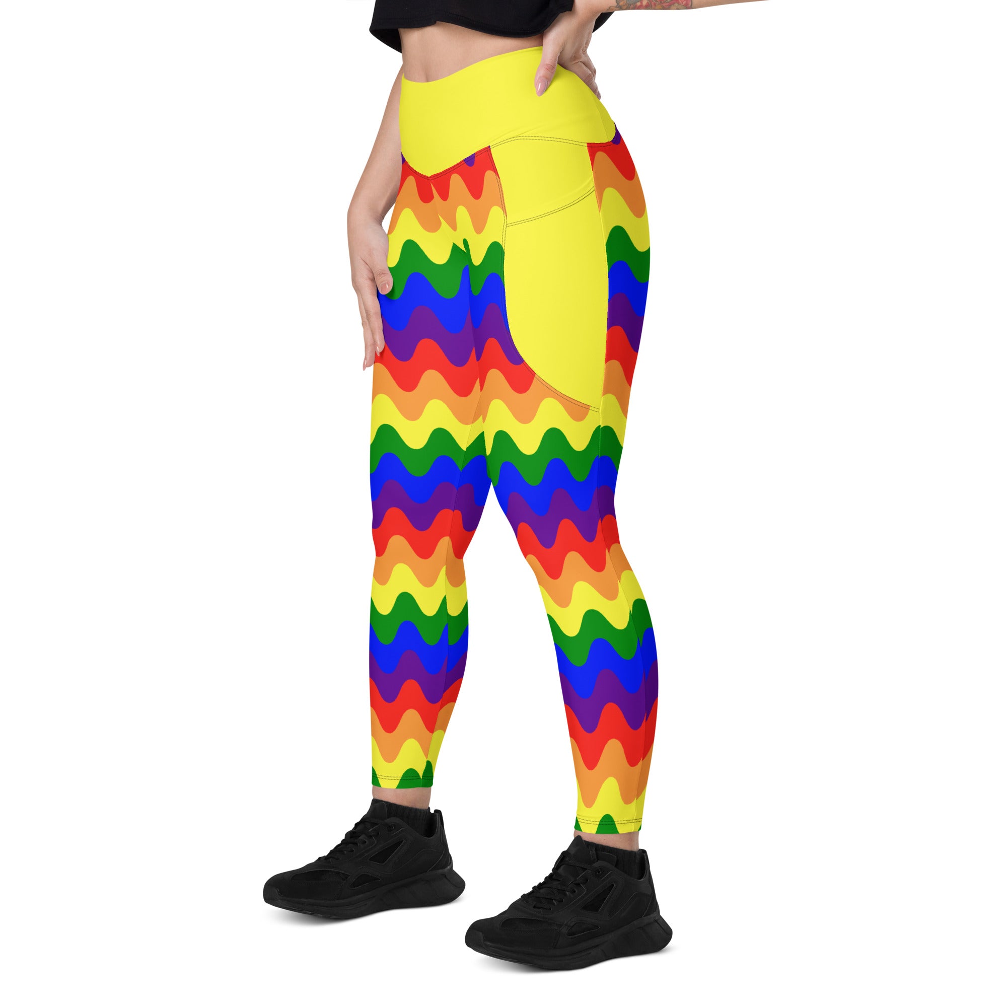 RECYCLED High Waist Pocket Leggings - 'Rainbow Waves'