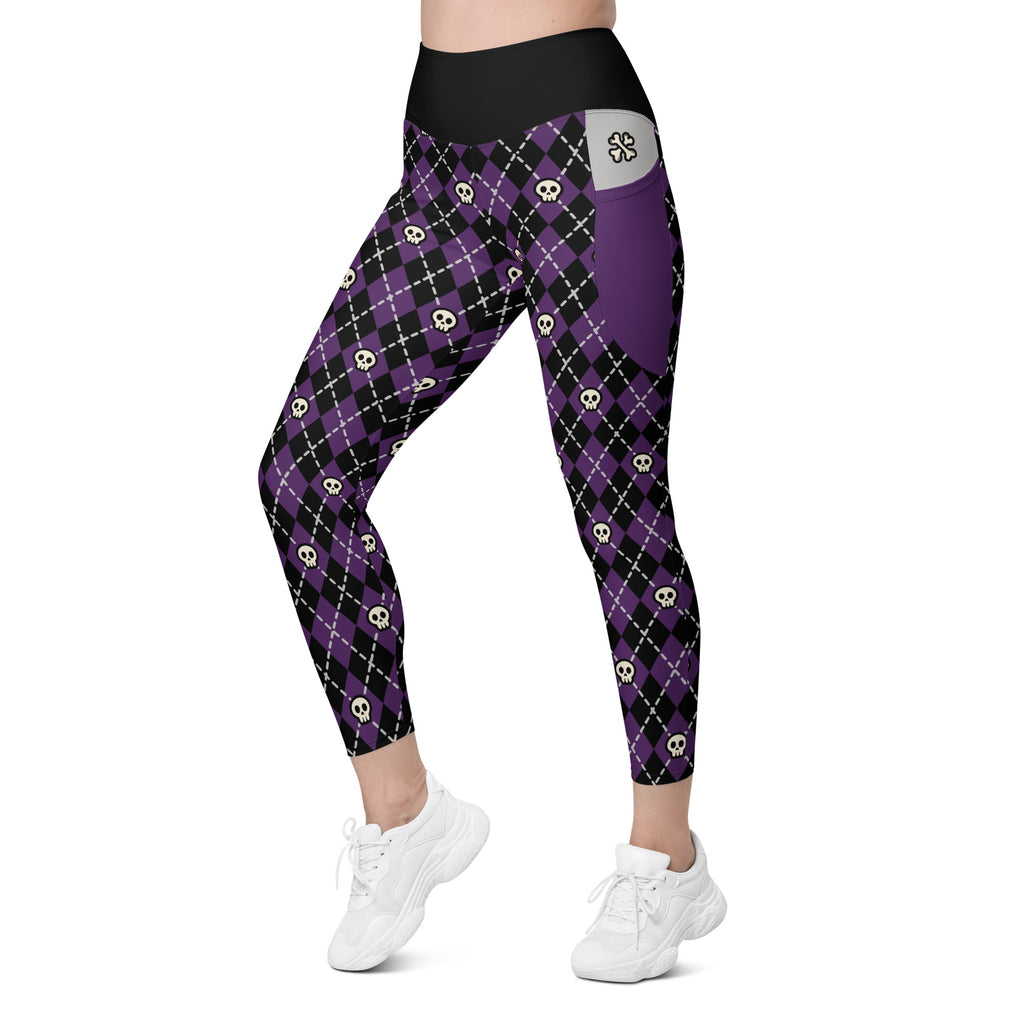 RECYCLED High Waist Pocket Leggings - 'Diamond Skulls'