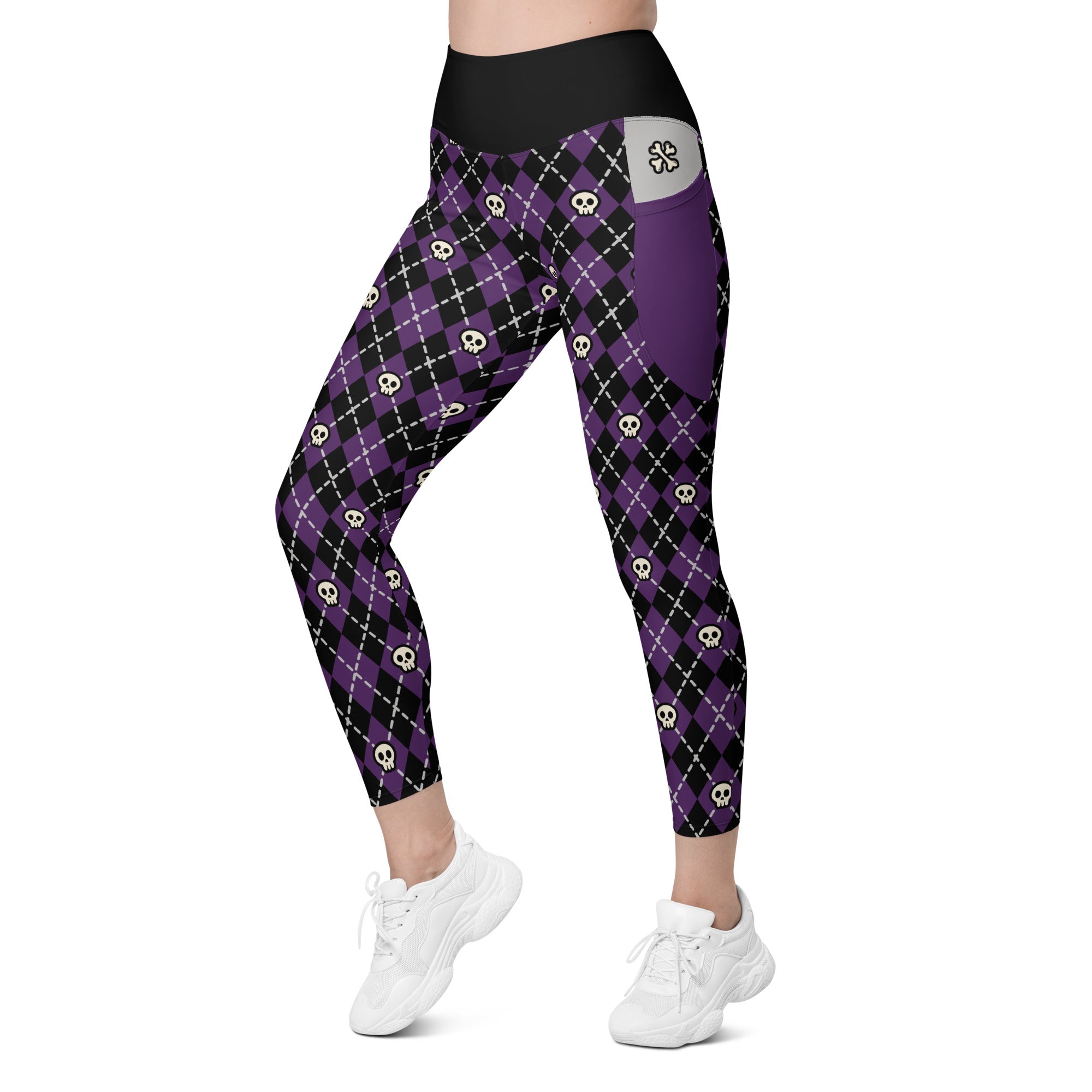 RECYCLED High Waist Pocket Leggings - 'Diamond Skulls'