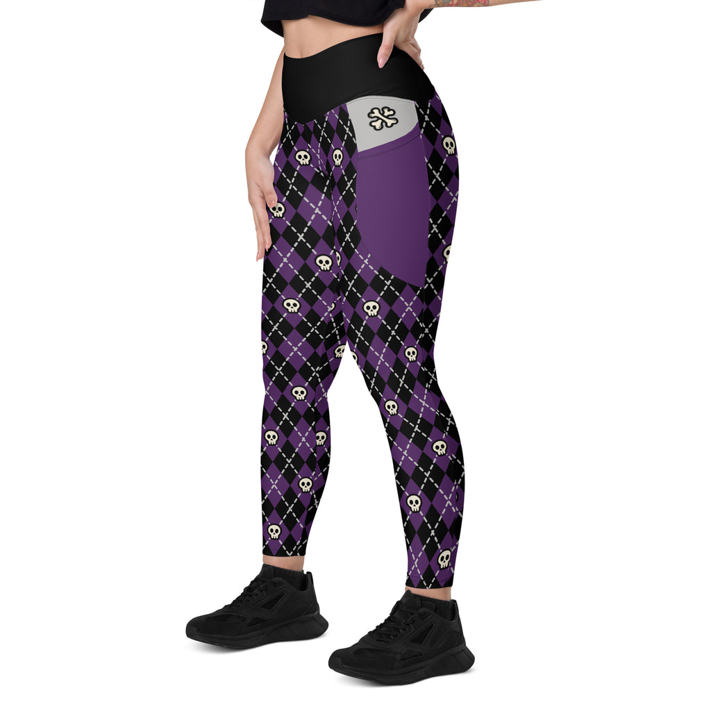 RECYCLED High Waist Pocket Leggings - 'Diamond Skulls'