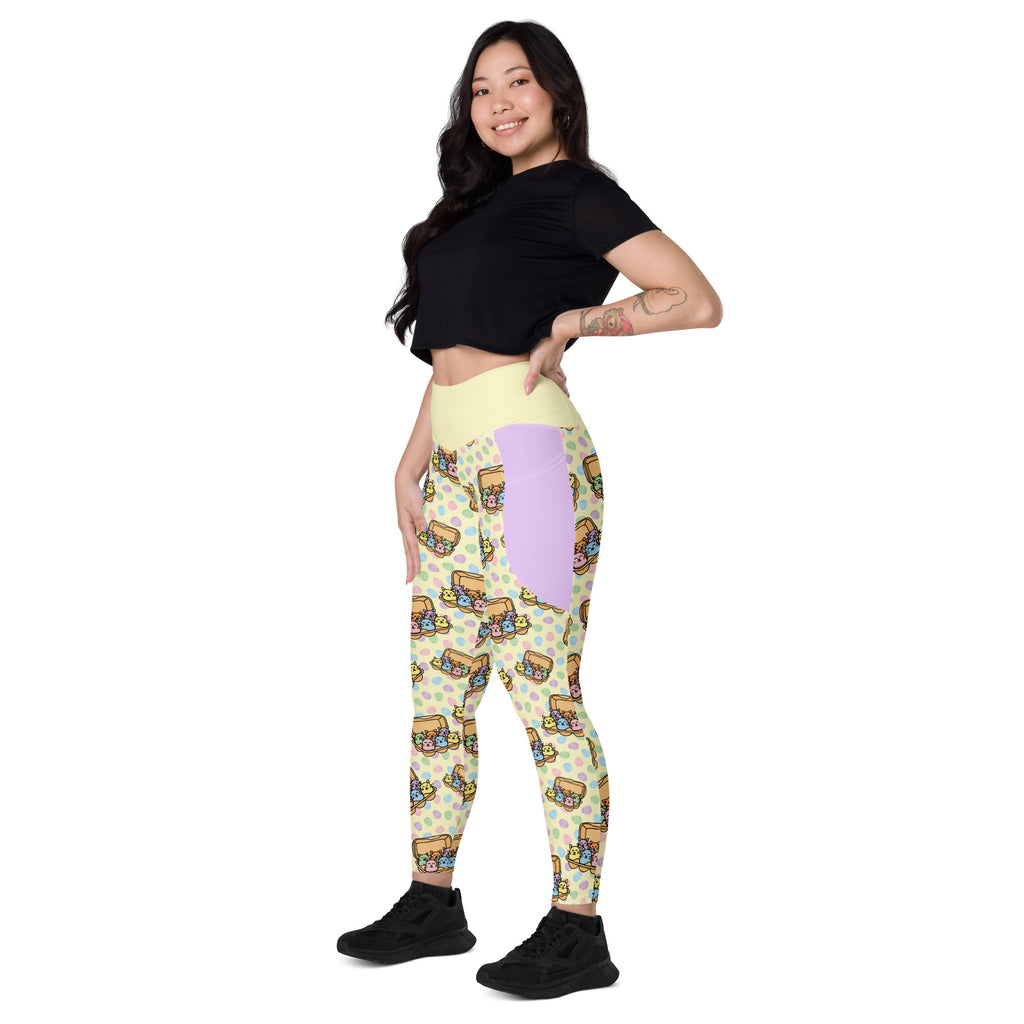 RECYCLED High Waist Pocket Leggings - 'Easter Kittens'