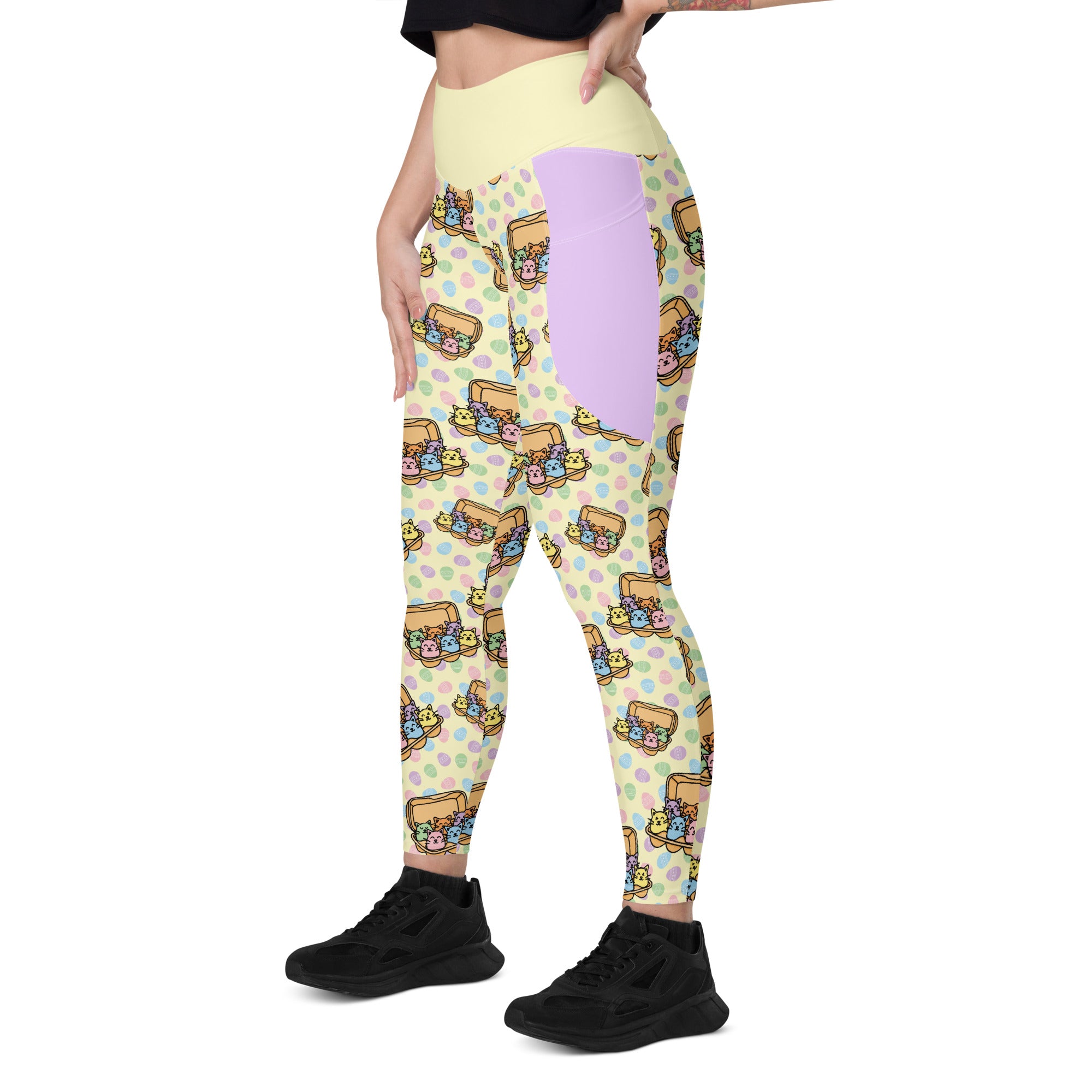 RECYCLED High Waist Pocket Leggings - 'Easter Kittens'