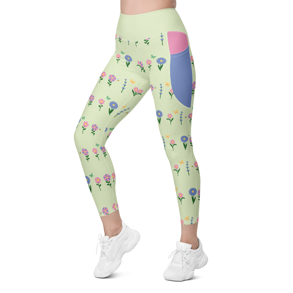 RECYCLED High Waist Pocket Leggings - 'Spring Stems'