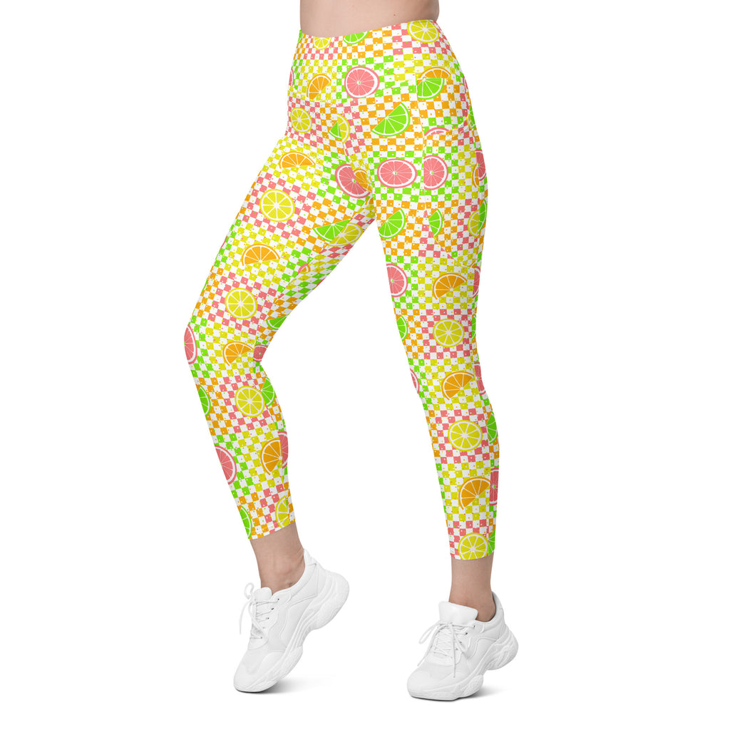 RECYCLED High Waist Pocket Leggings - 'Citrus Squares'