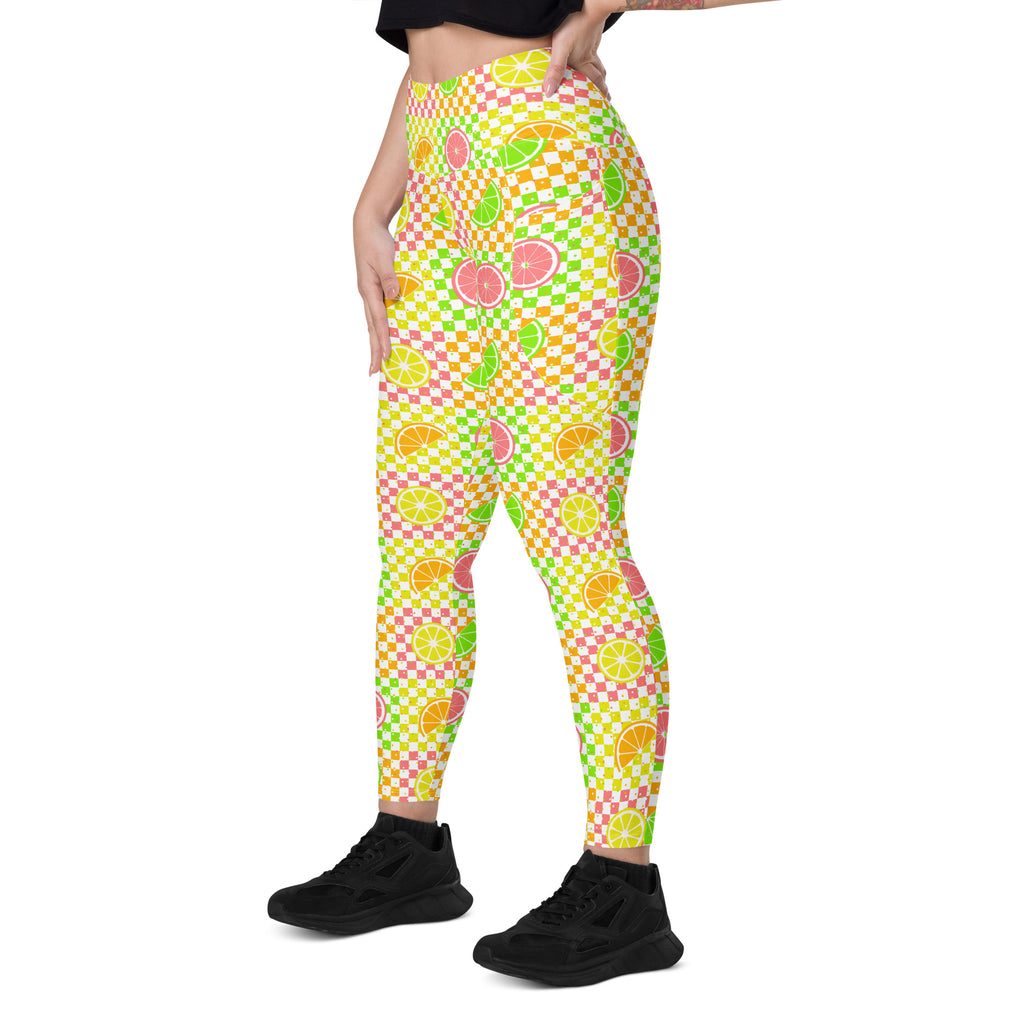 RECYCLED High Waist Pocket Leggings - 'Citrus Squares'