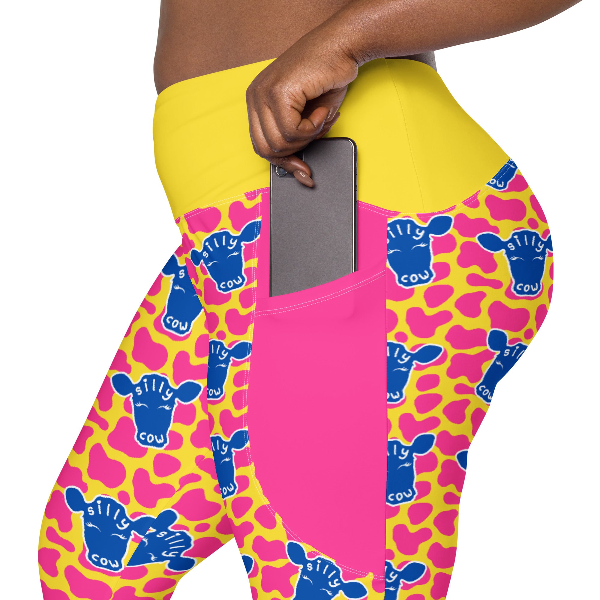 RECYCLED High Waist Pocket Leggings - 'Silly Cow'