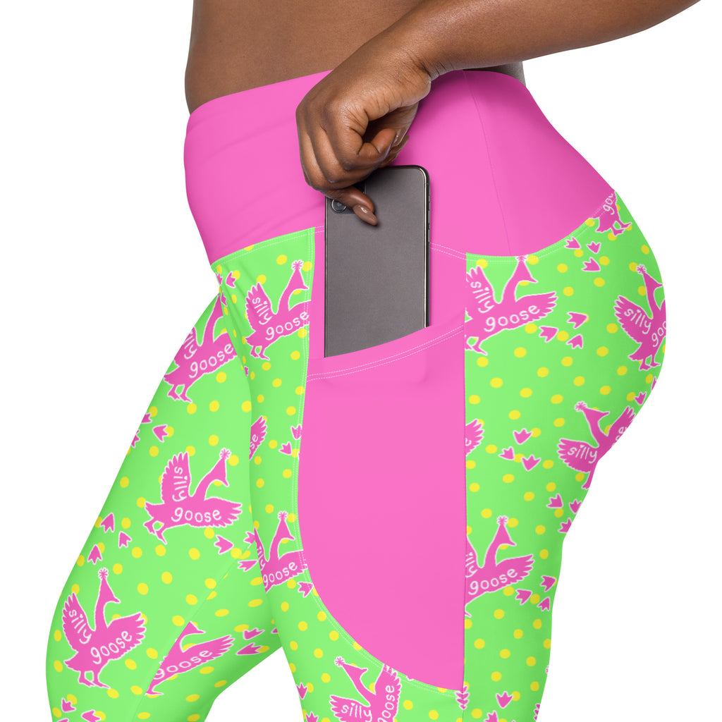 RECYCLED High Waist Pocket Leggings - 'Silly Goose'