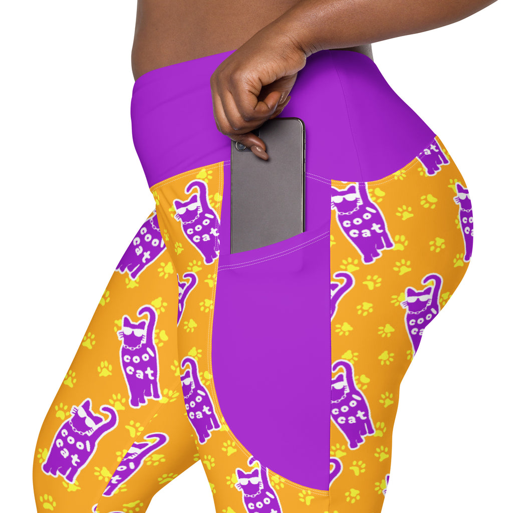 RECYCLED High Waist Pocket Leggings - 'Cool Cat'