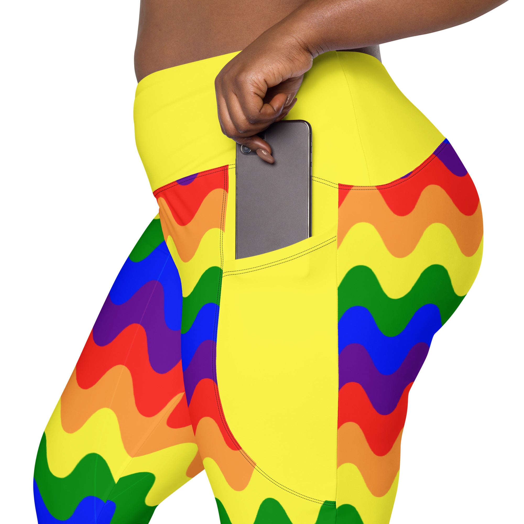 RECYCLED High Waist Pocket Leggings - 'Rainbow Waves'