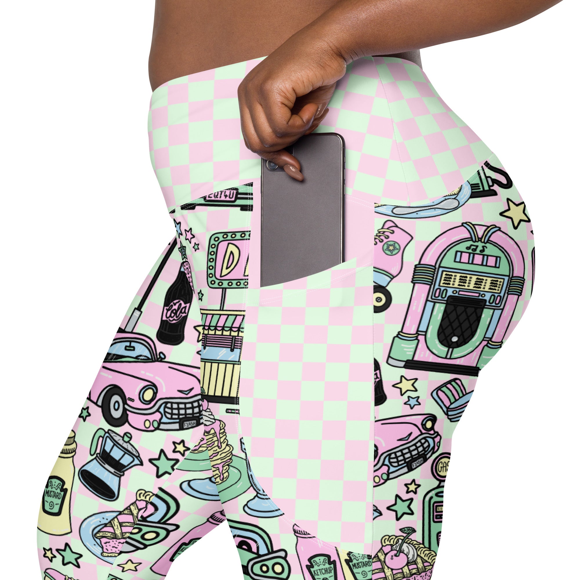 RECYCLED High Waist Pocket Leggings - 'Bubblegum Diner'