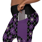 RECYCLED High Waist Pocket Leggings - 'Diamond Skulls'