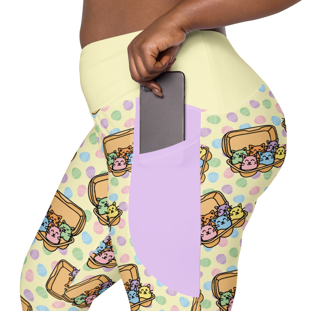 RECYCLED High Waist Pocket Leggings - 'Easter Kittens'