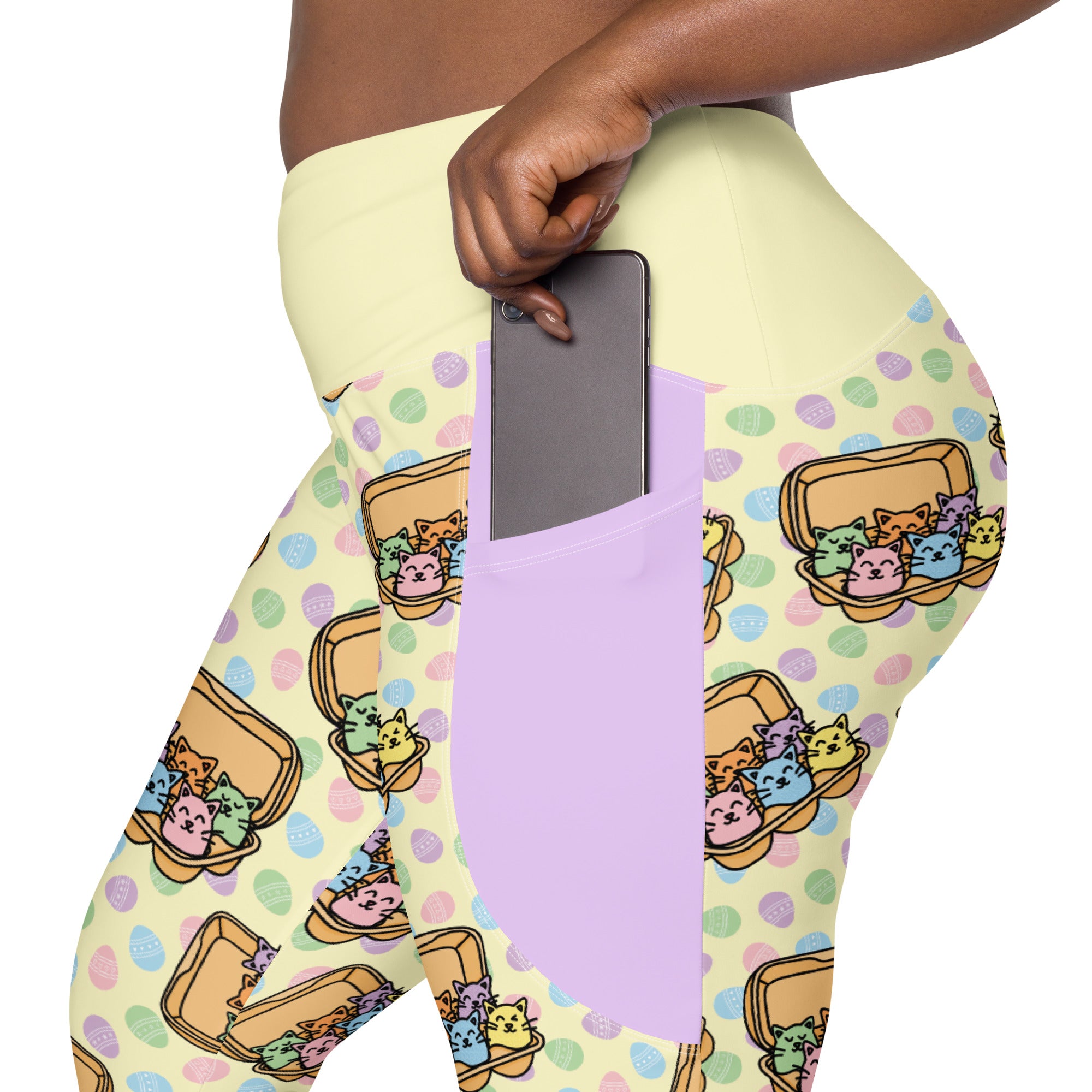 RECYCLED High Waist Pocket Leggings - 'Easter Kittens'