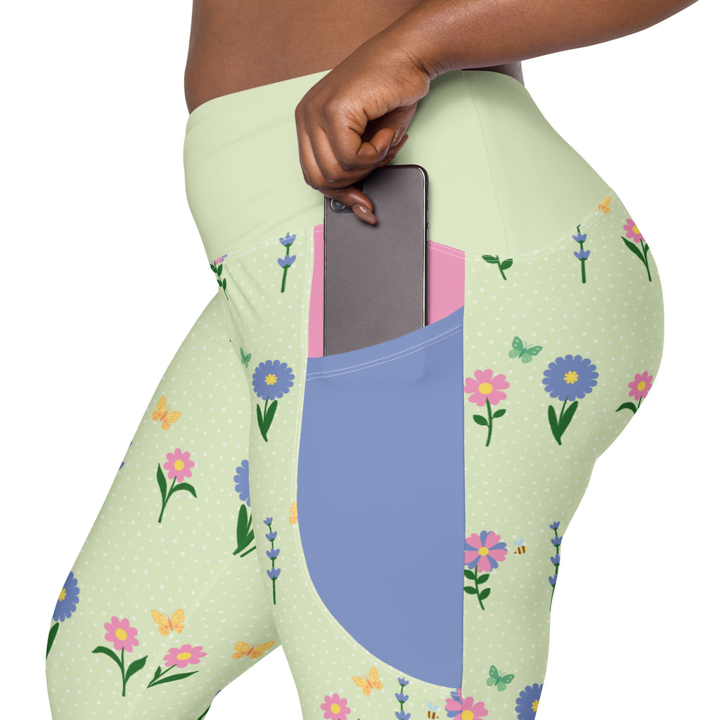 RECYCLED High Waist Pocket Leggings - 'Spring Stems'