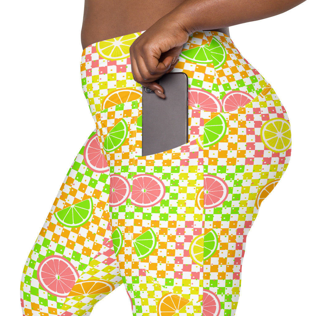 RECYCLED High Waist Pocket Leggings - 'Citrus Squares'