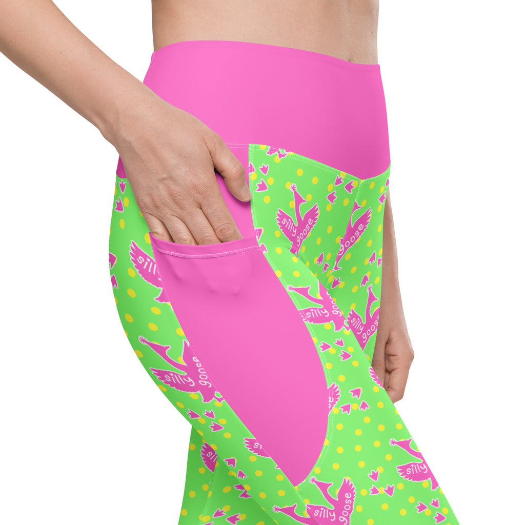RECYCLED High Waist Pocket Leggings - 'Silly Goose'