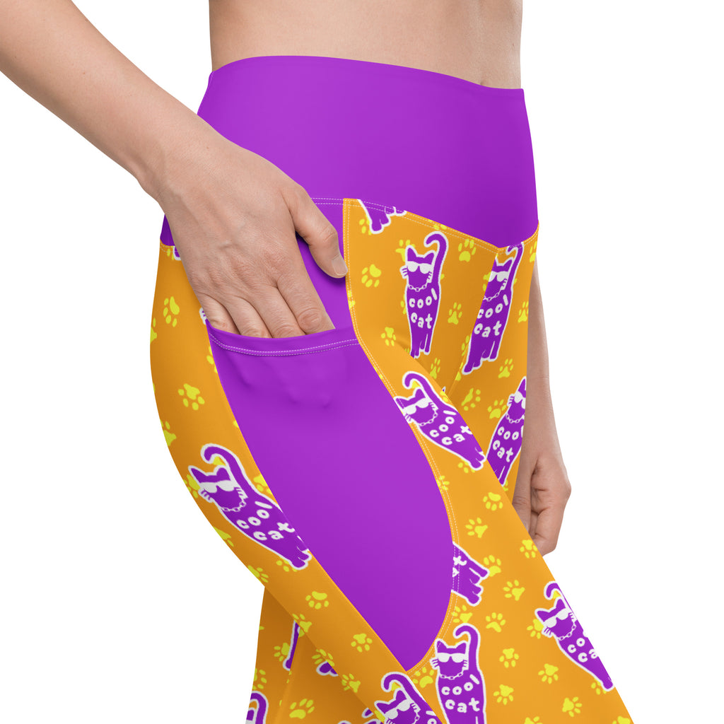 RECYCLED High Waist Pocket Leggings - 'Cool Cat'