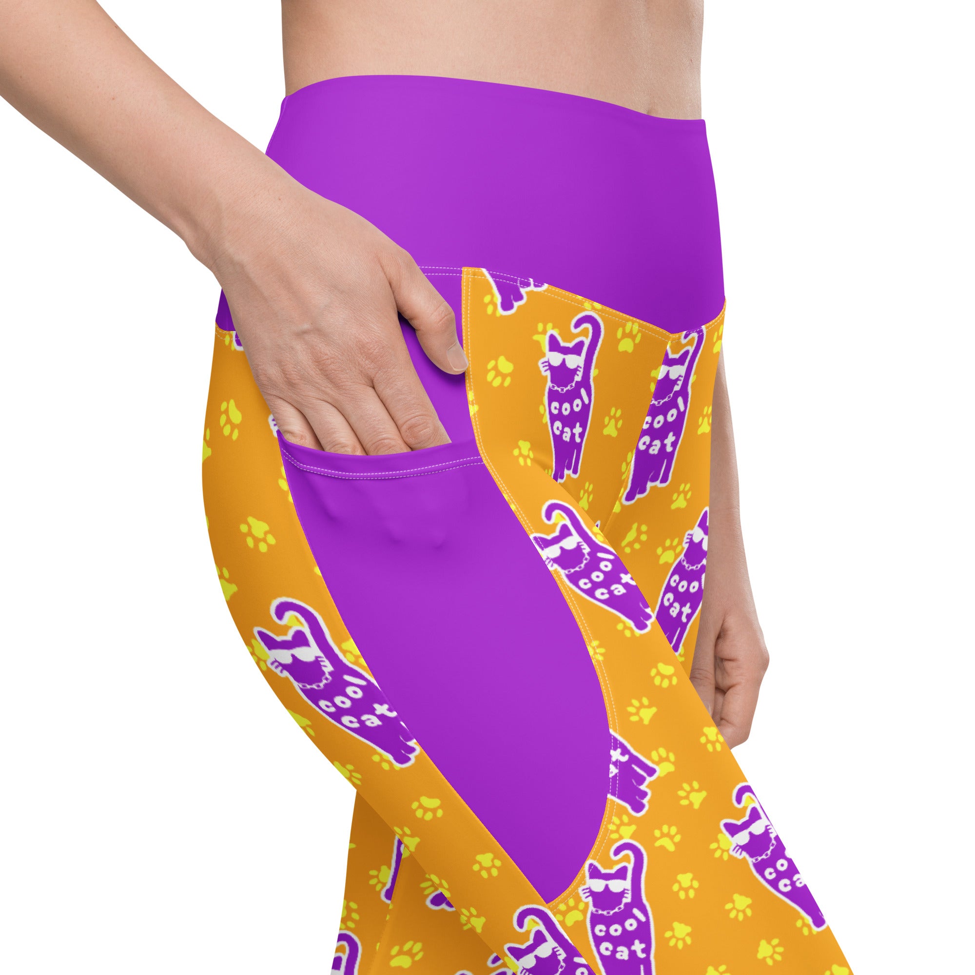 RECYCLED High Waist Pocket Leggings - 'Cool Cat'