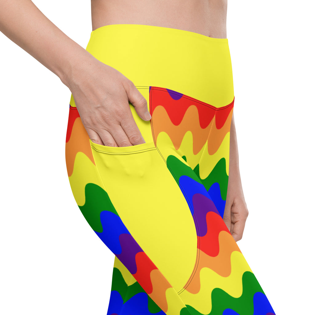 RECYCLED High Waist Pocket Leggings - 'Rainbow Waves'