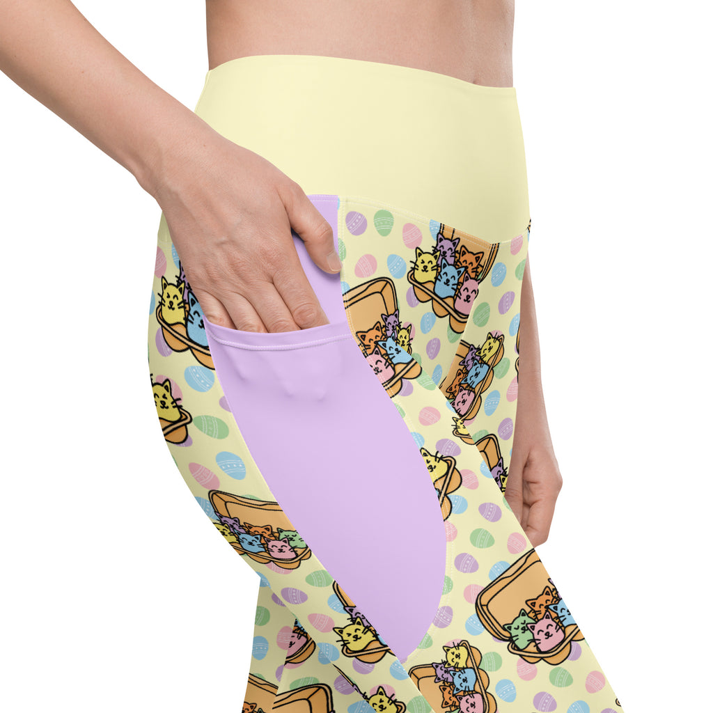 RECYCLED High Waist Pocket Leggings - 'Easter Kittens'