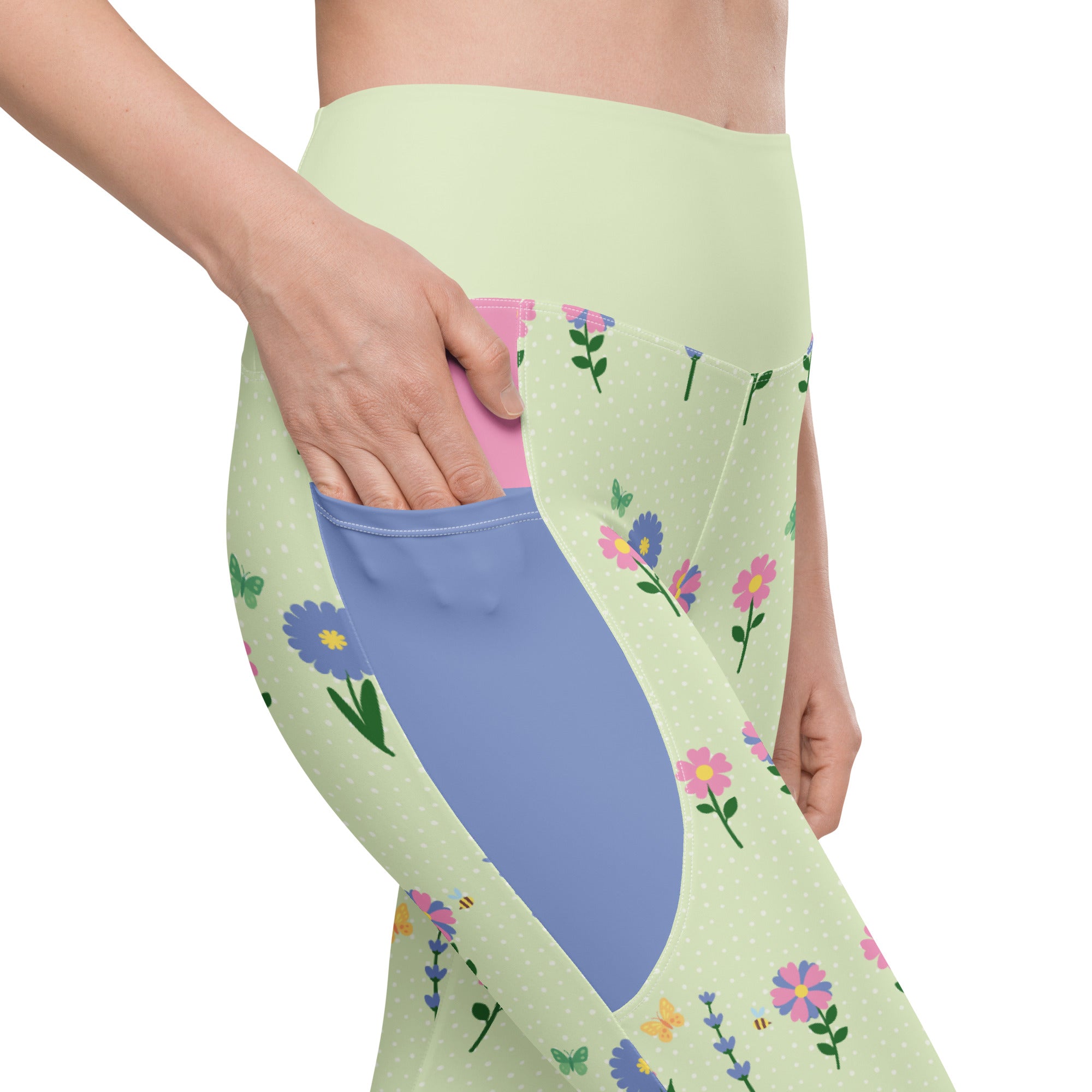 RECYCLED High Waist Pocket Leggings - 'Spring Stems'