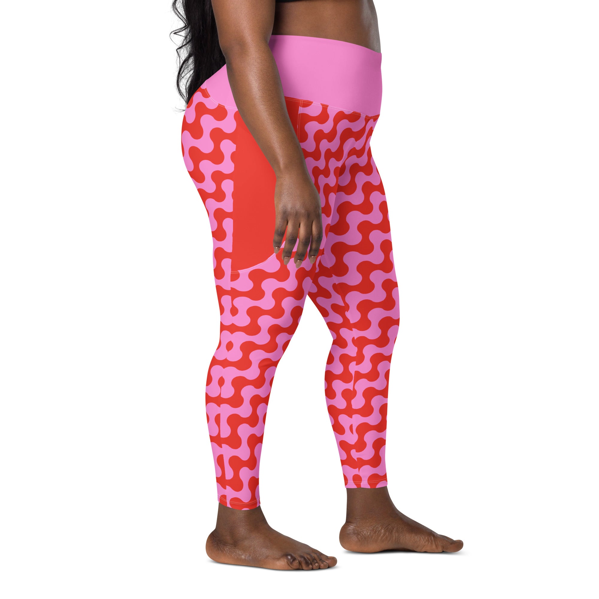 RECYCLED High Waist Pocket Leggings - 'Strawberry Salsa'