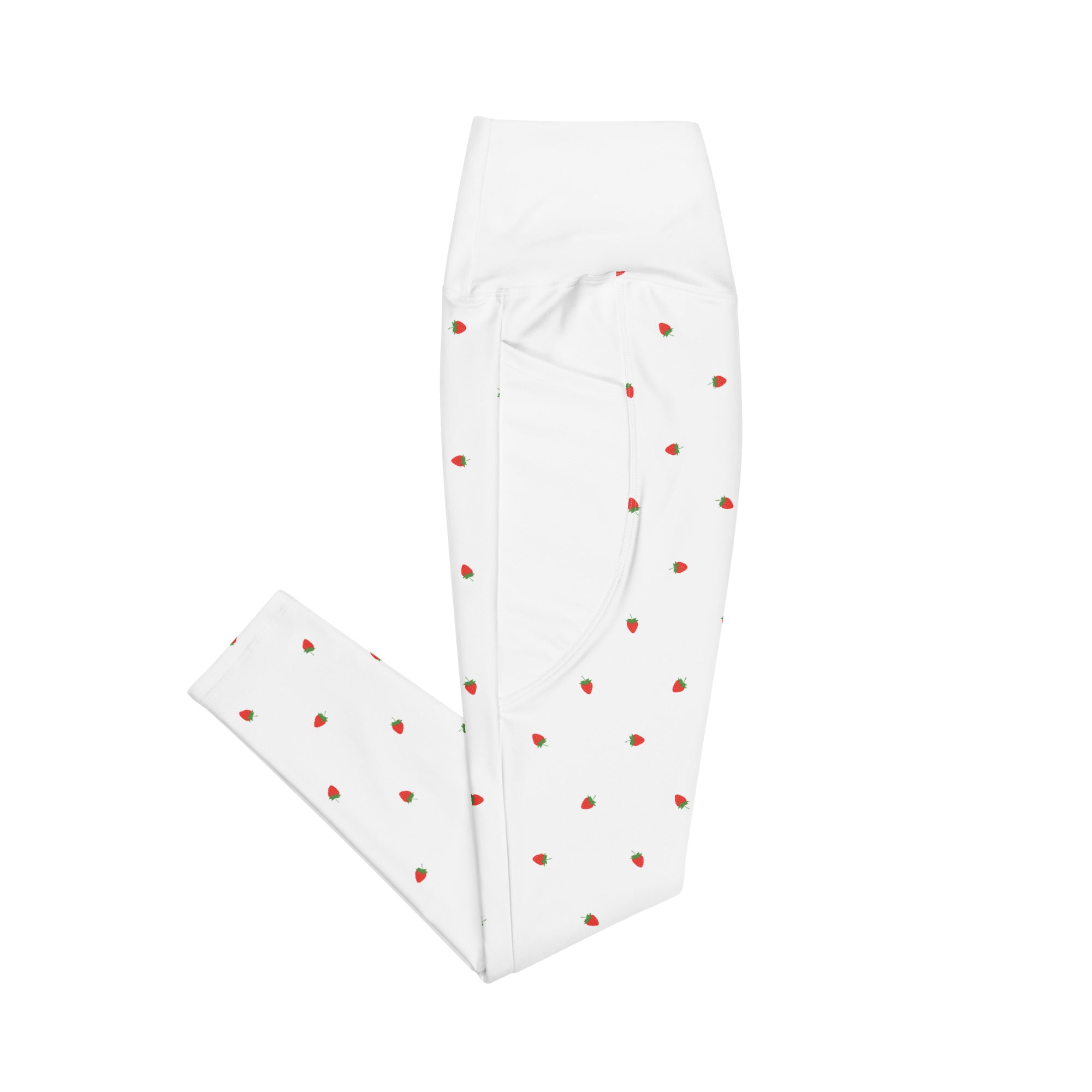 RECYCLED High Waist Pocket Leggings - 'Strawberry Picking'