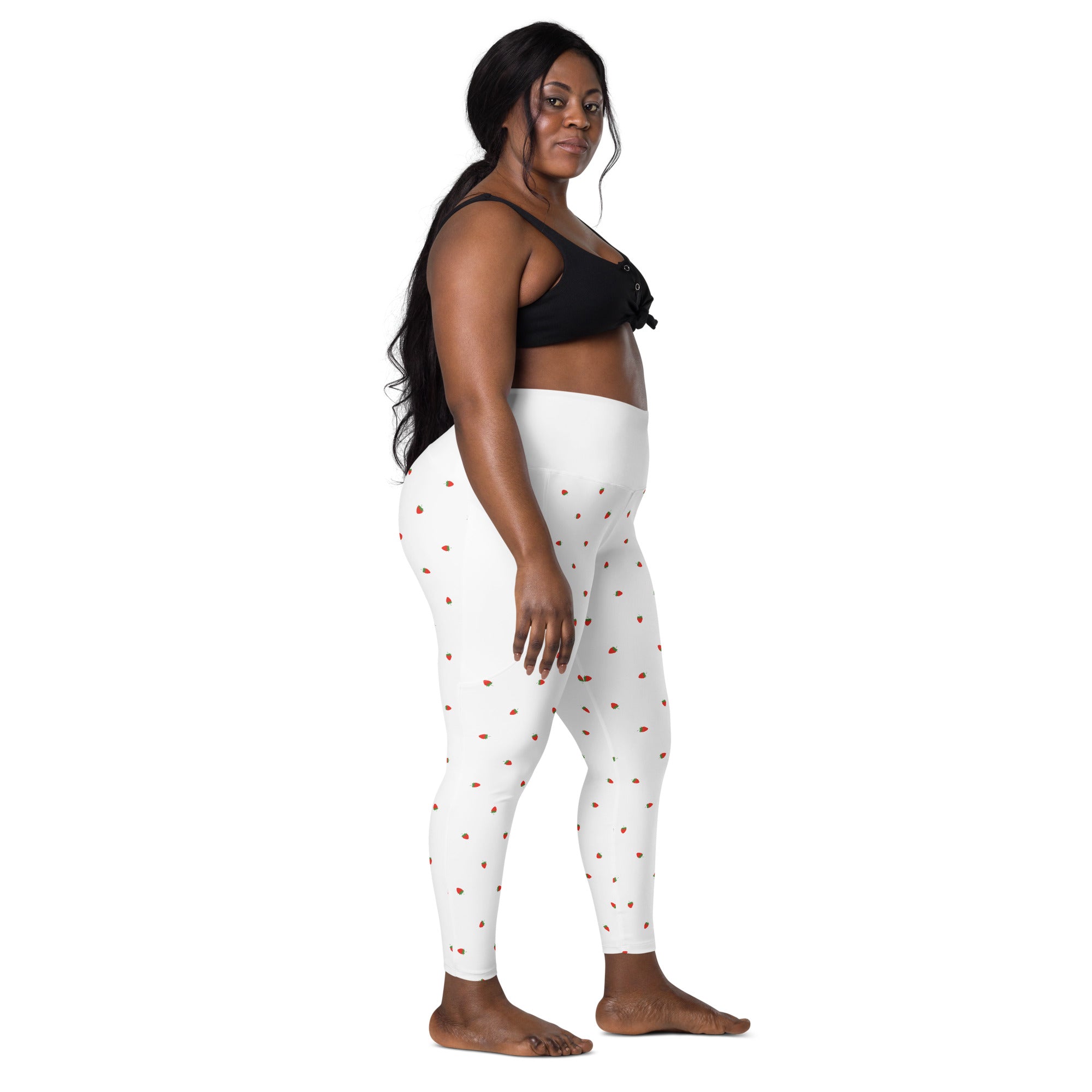 RECYCLED High Waist Pocket Leggings - 'Strawberry Picking'
