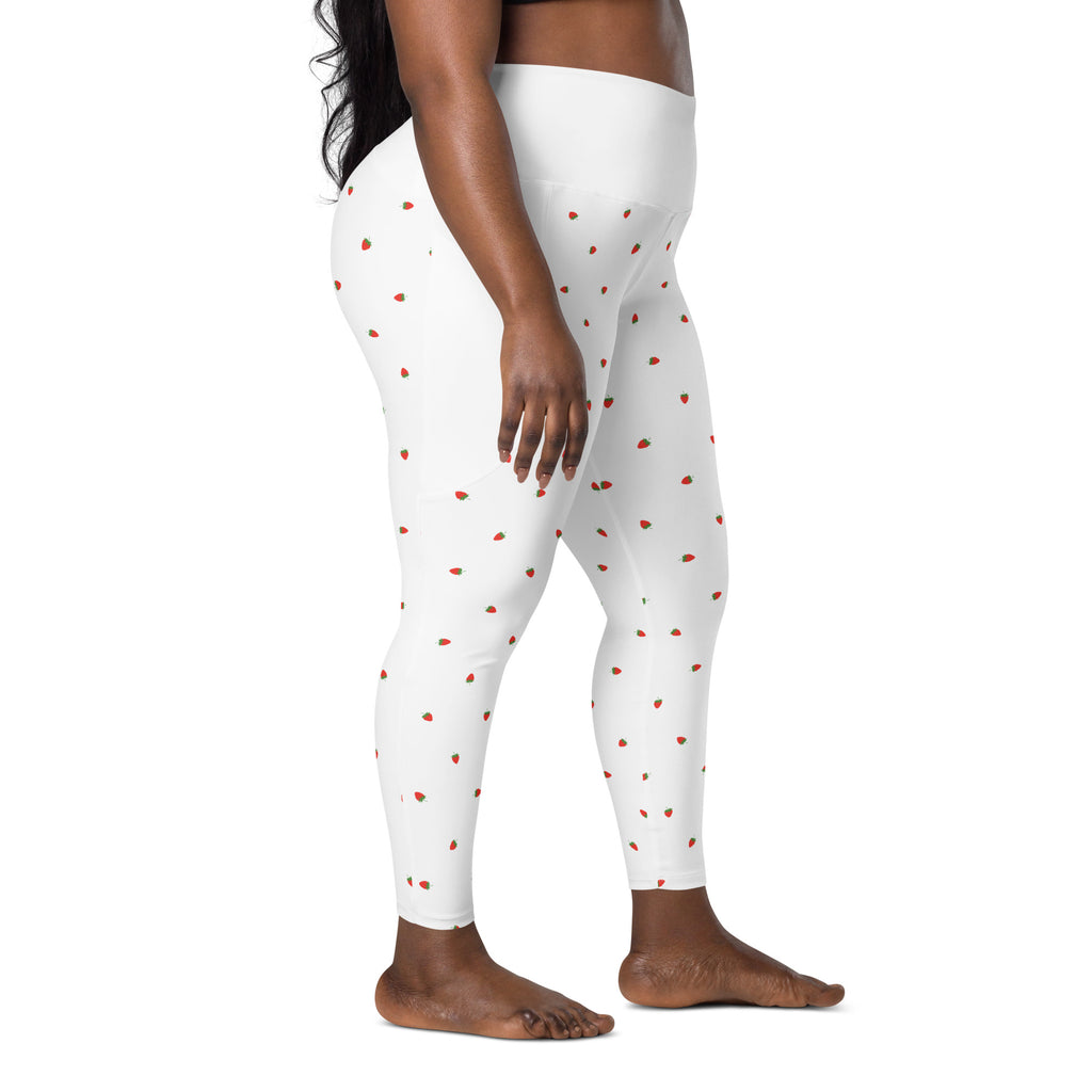 RECYCLED High Waist Pocket Leggings - 'Strawberry Picking'