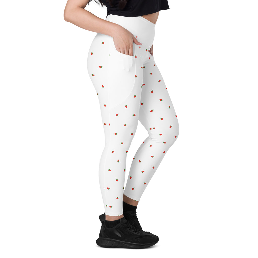 RECYCLED High Waist Pocket Leggings - 'Strawberry Picking'