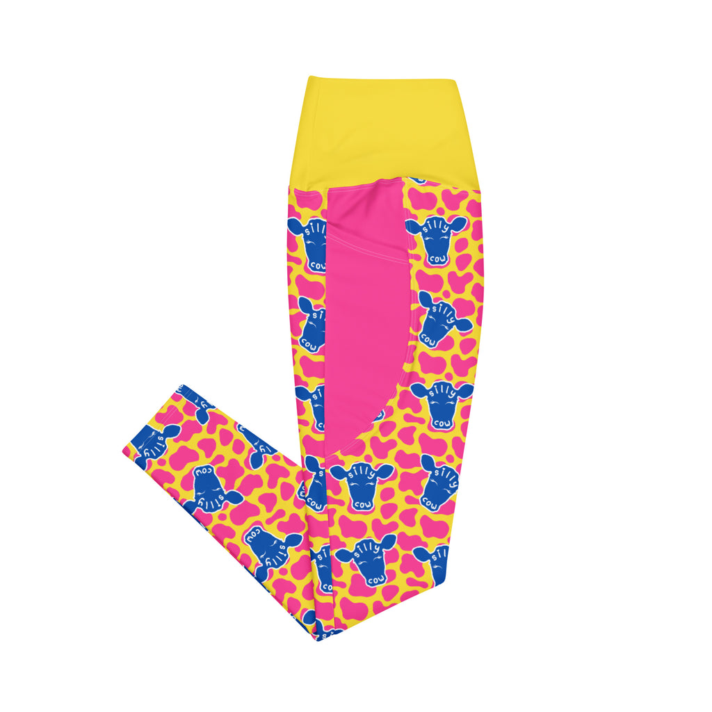 RECYCLED High Waist Pocket Leggings - 'Silly Cow'