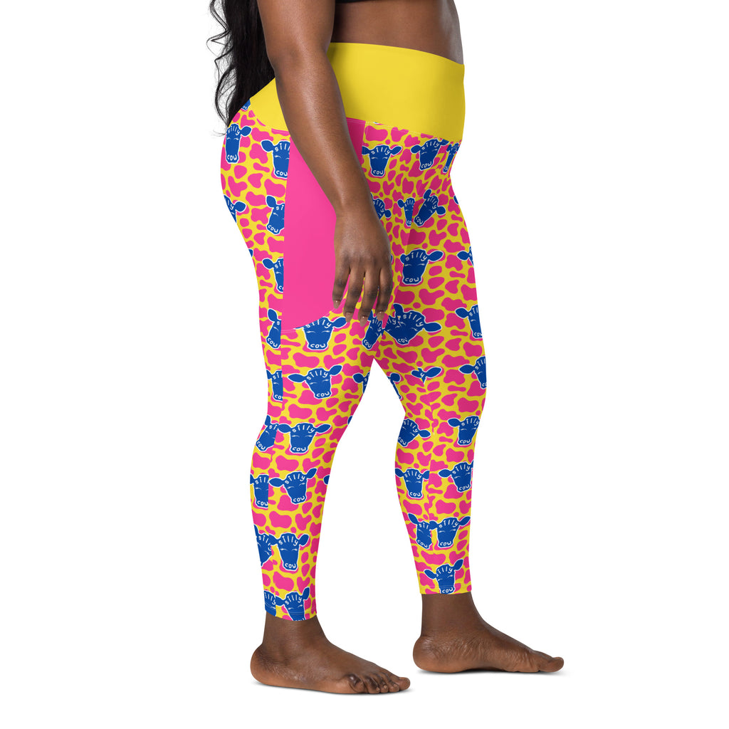 RECYCLED High Waist Pocket Leggings - 'Silly Cow'