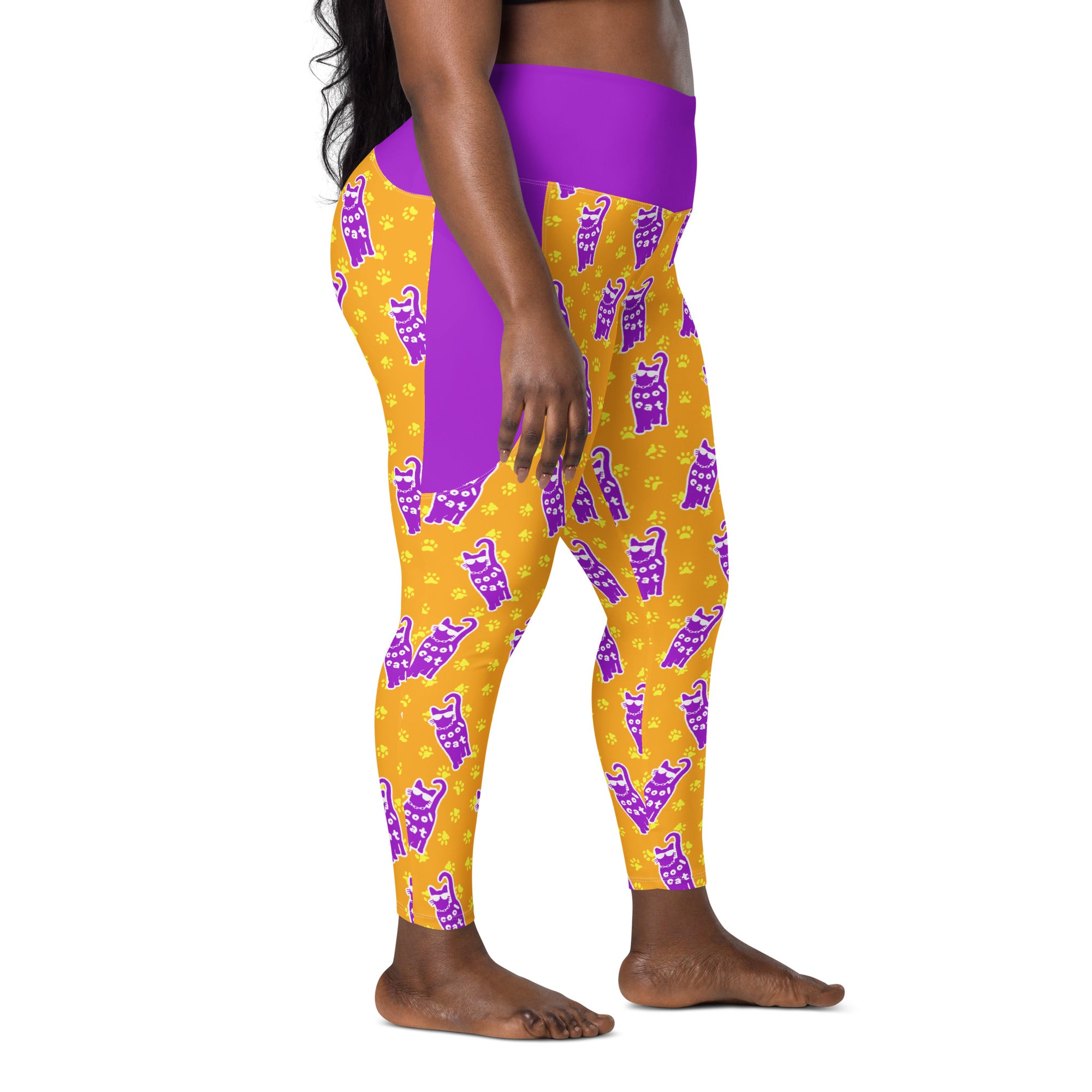 RECYCLED High Waist Pocket Leggings - 'Cool Cat'