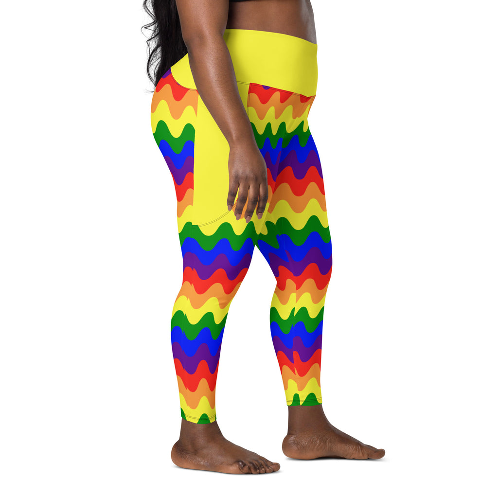 RECYCLED High Waist Pocket Leggings - 'Rainbow Waves'