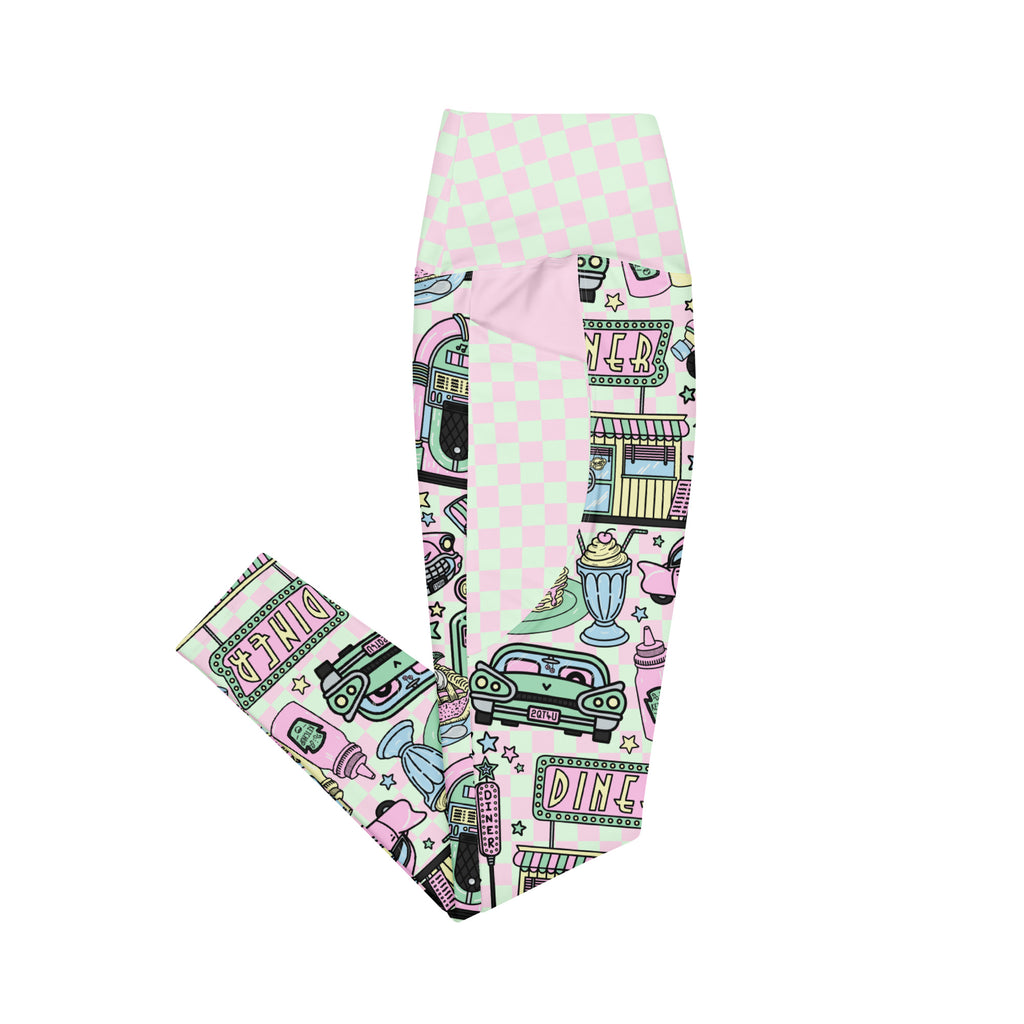 RECYCLED High Waist Pocket Leggings - 'Bubblegum Diner'