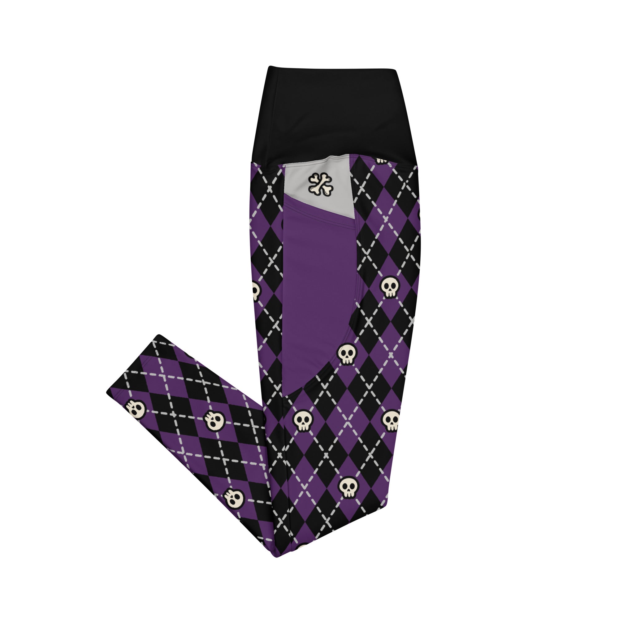 RECYCLED High Waist Pocket Leggings - 'Diamond Skulls'