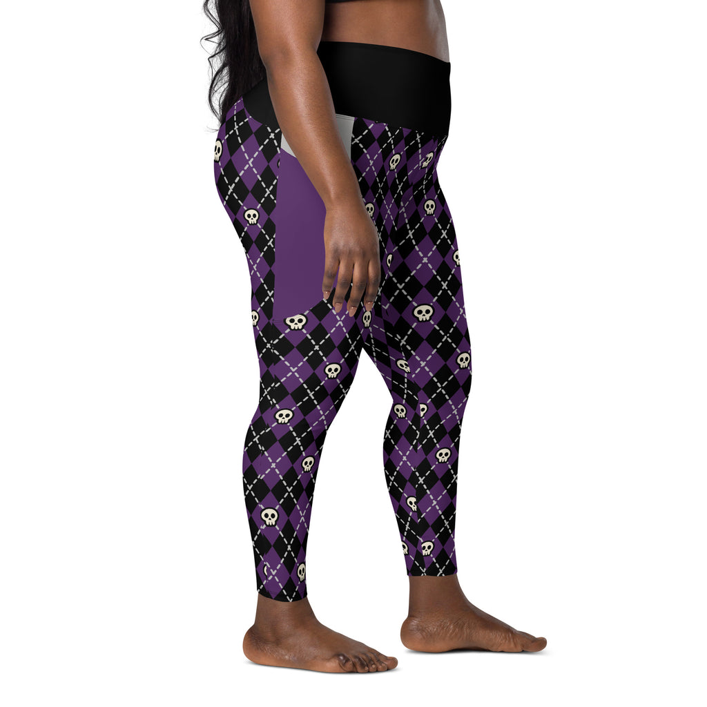 RECYCLED High Waist Pocket Leggings - 'Diamond Skulls'