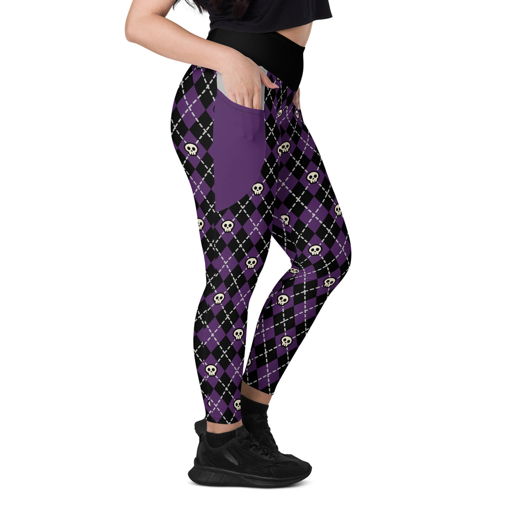 RECYCLED High Waist Pocket Leggings - 'Diamond Skulls'