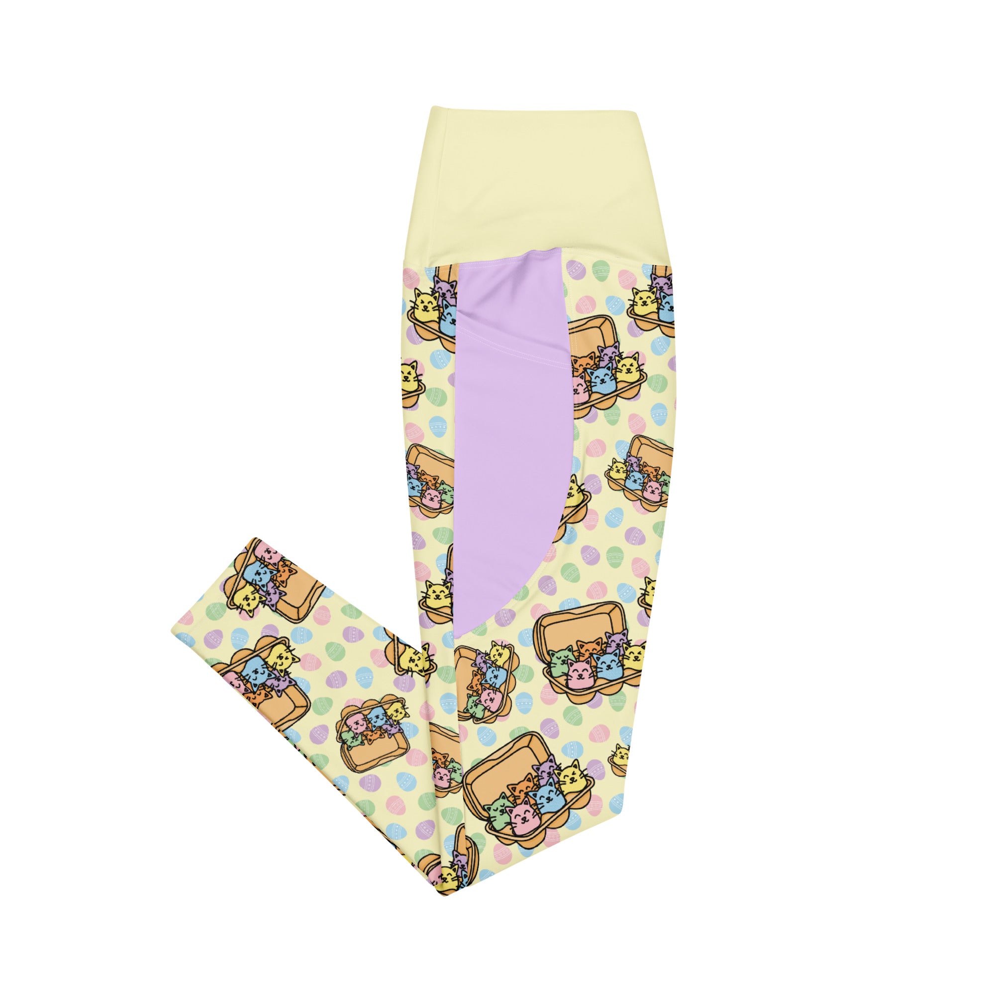 RECYCLED High Waist Pocket Leggings - 'Easter Kittens'