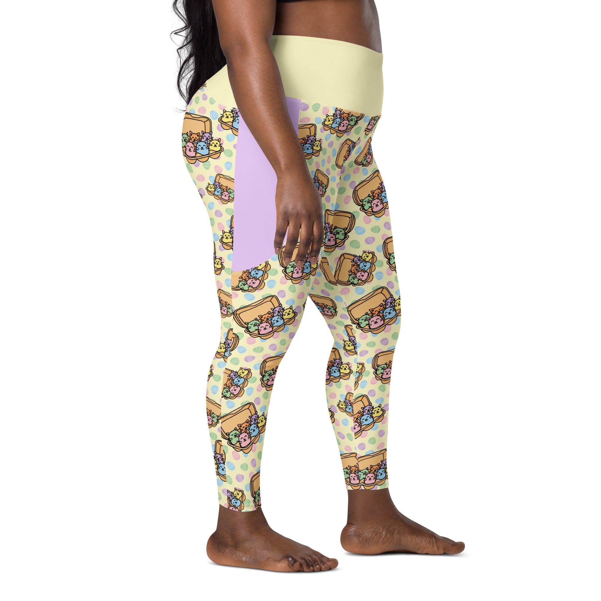 RECYCLED High Waist Pocket Leggings - 'Easter Kittens'