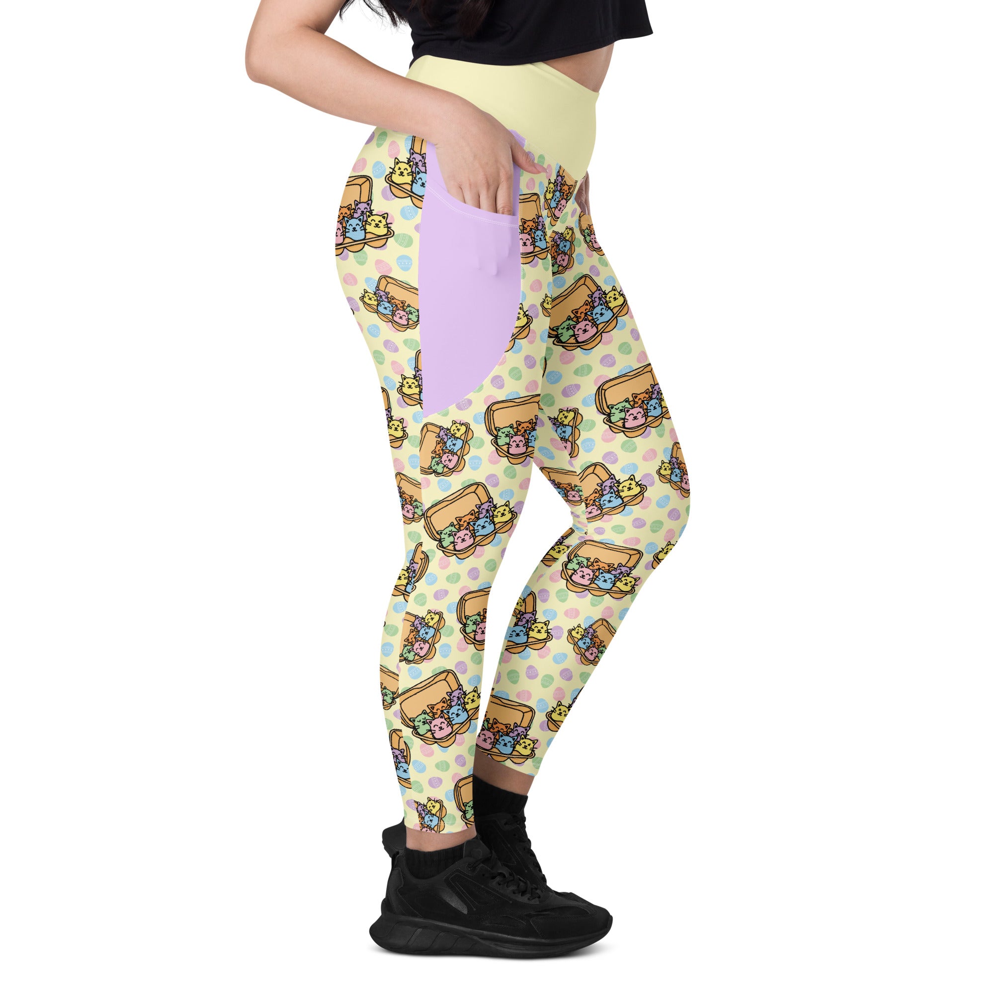 RECYCLED High Waist Pocket Leggings - 'Easter Kittens'