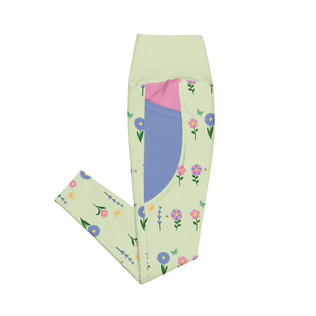 RECYCLED High Waist Pocket Leggings - 'Spring Stems'