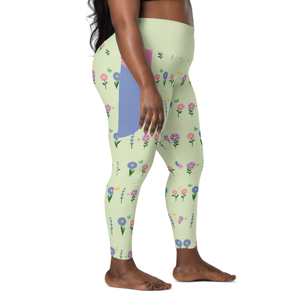 RECYCLED High Waist Pocket Leggings - 'Spring Stems'