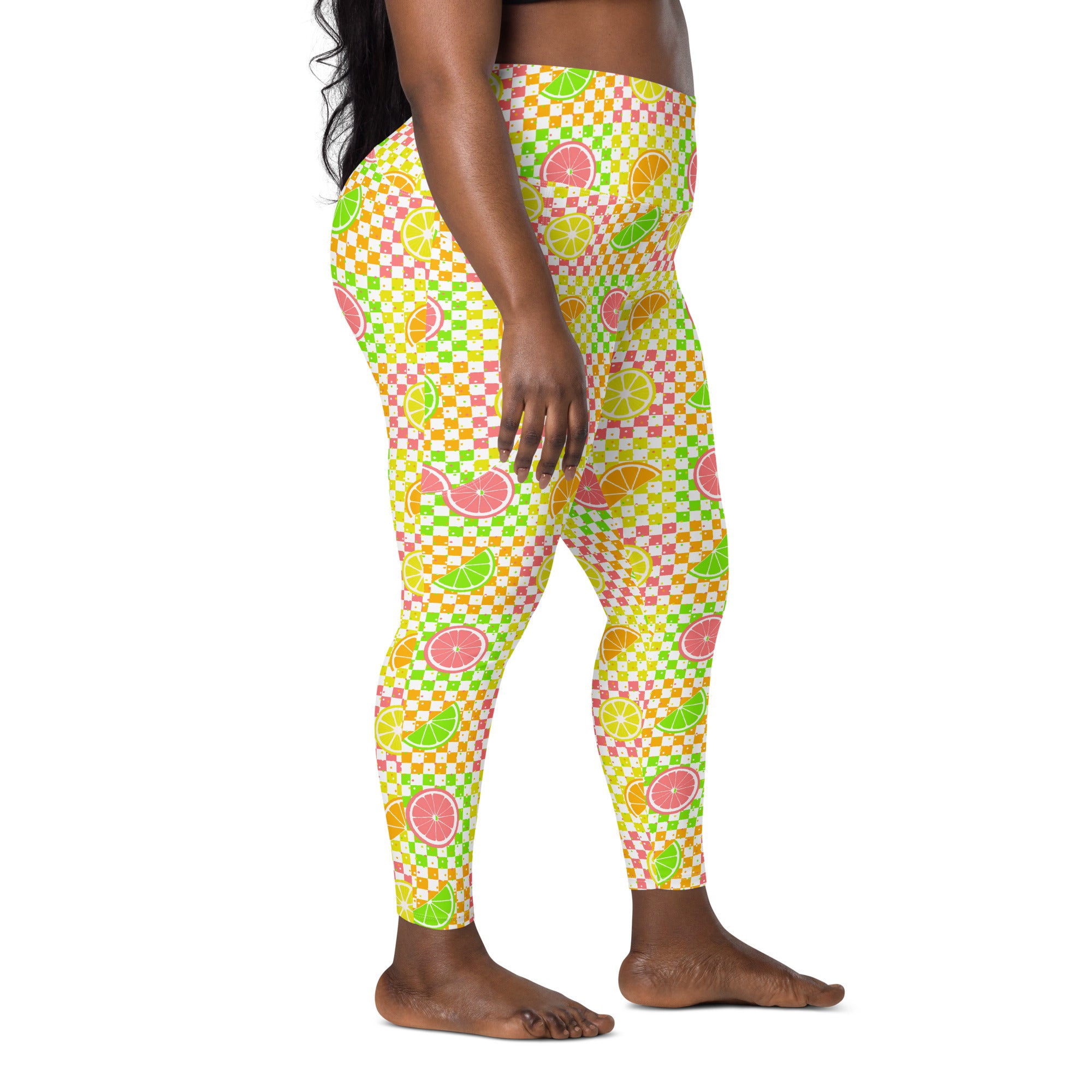 RECYCLED High Waist Pocket Leggings - 'Citrus Squares'