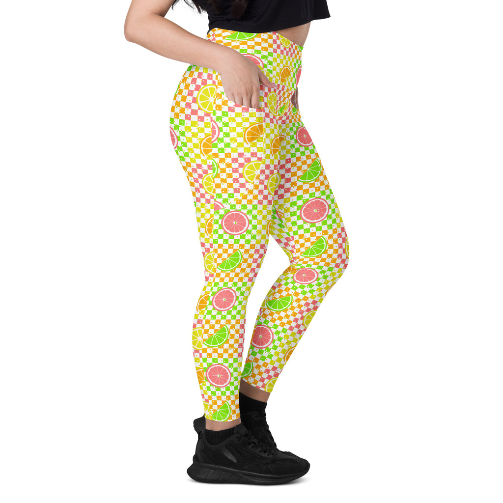 RECYCLED High Waist Pocket Leggings - 'Citrus Squares'