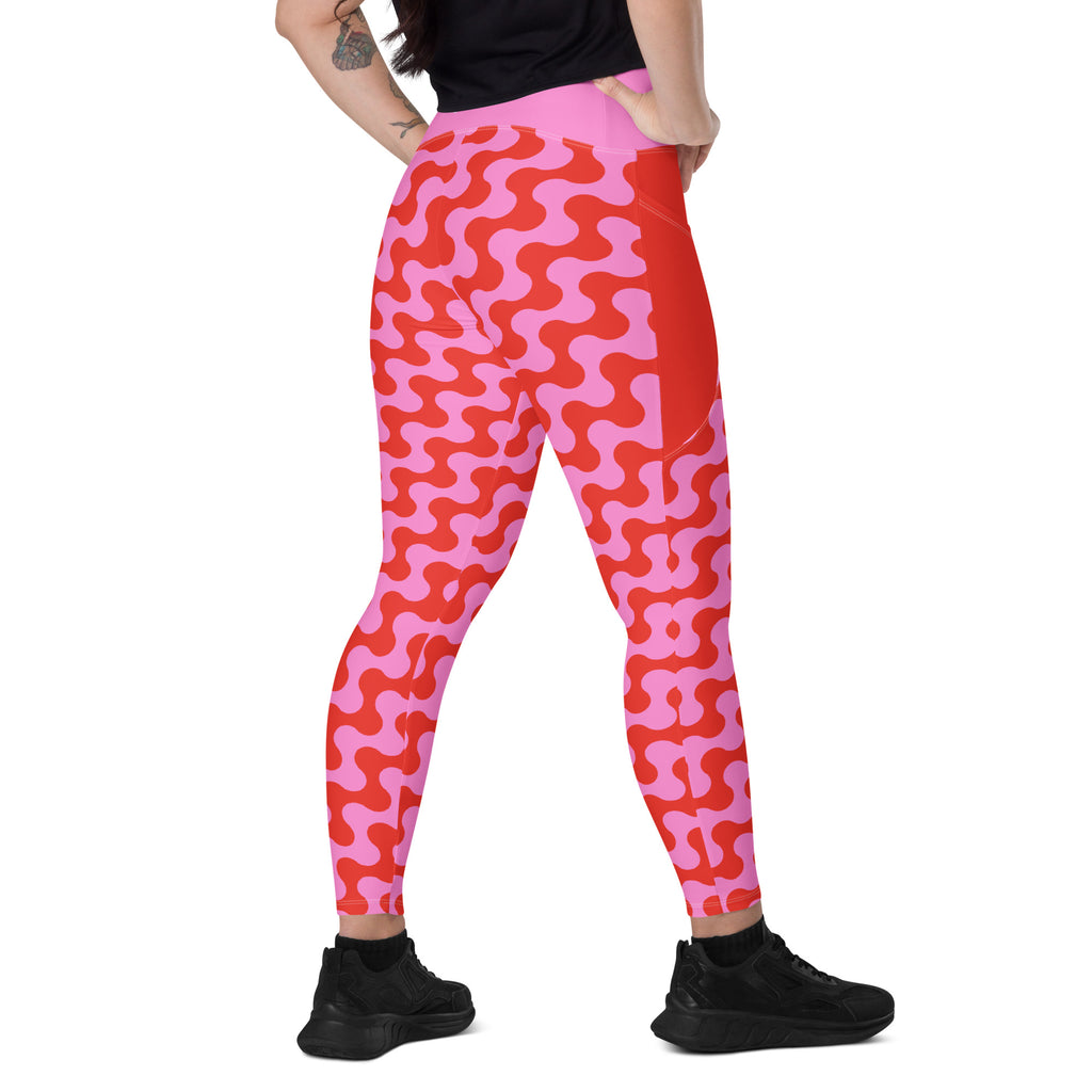 RECYCLED High Waist Pocket Leggings - 'Strawberry Salsa'