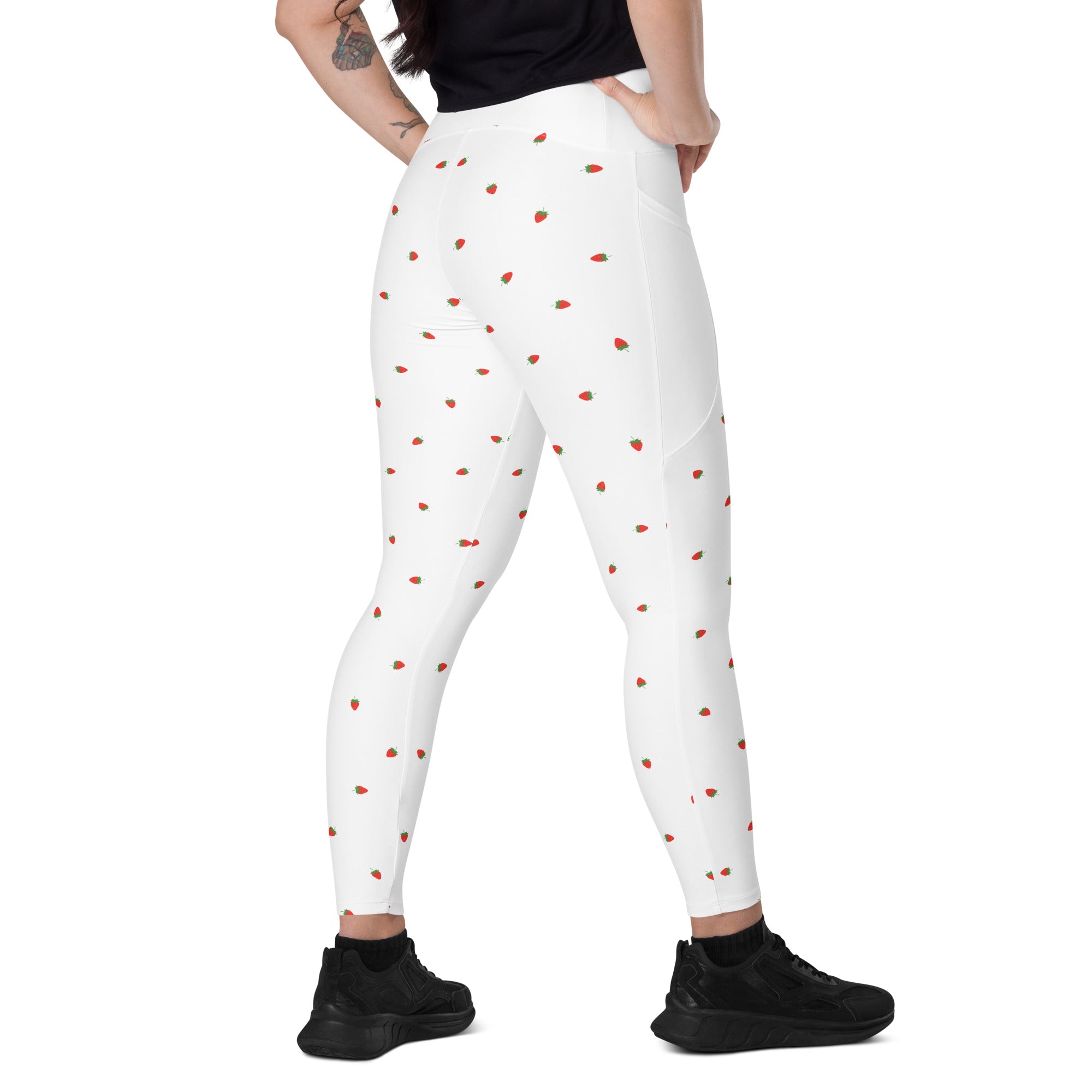 RECYCLED High Waist Pocket Leggings - 'Strawberry Picking'